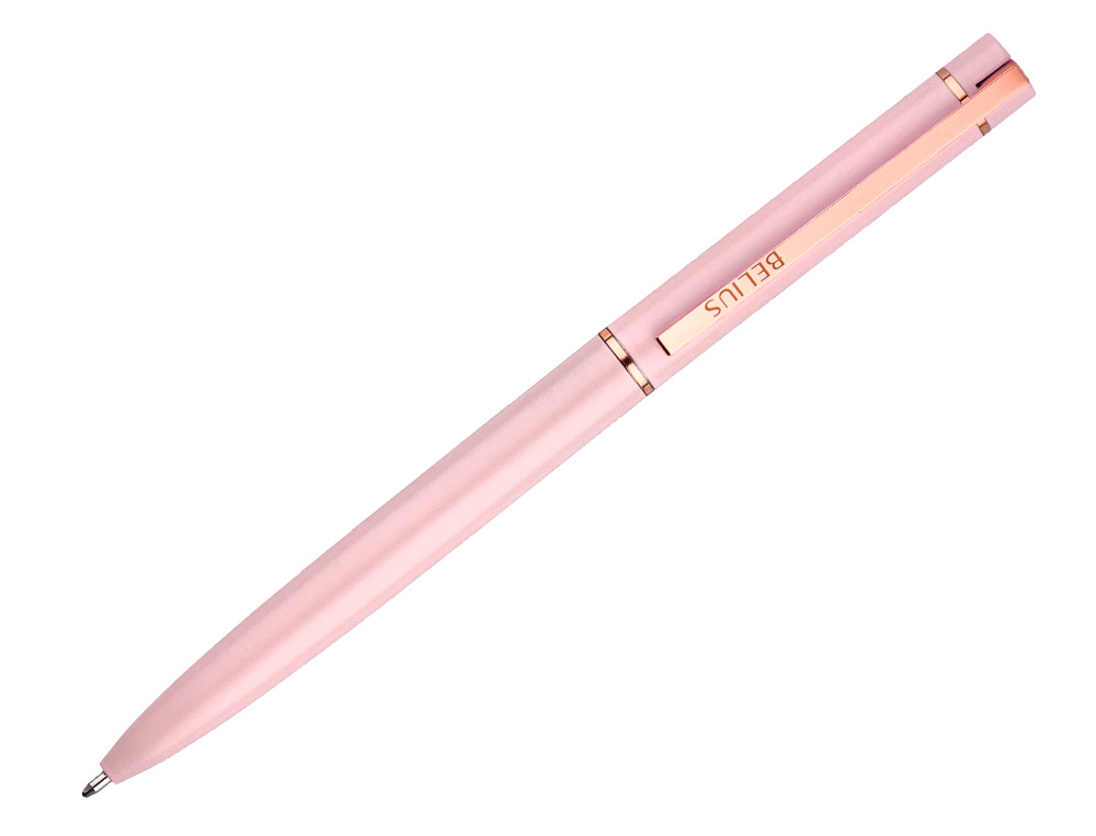 BOLIGRAFO BELIUS ROSE ALUMINIO COLOR ROSA/ORO ROSA TINTA AZUL CAJA DE DISEO