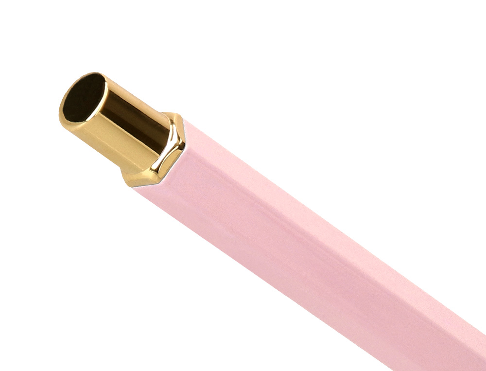 BOLIGRAFO BELIUS MACARON BLISS FORMA HEXAGONAL COLOR ROSA Y DORADO TINTA AZUL CAJA DE DISEÑO