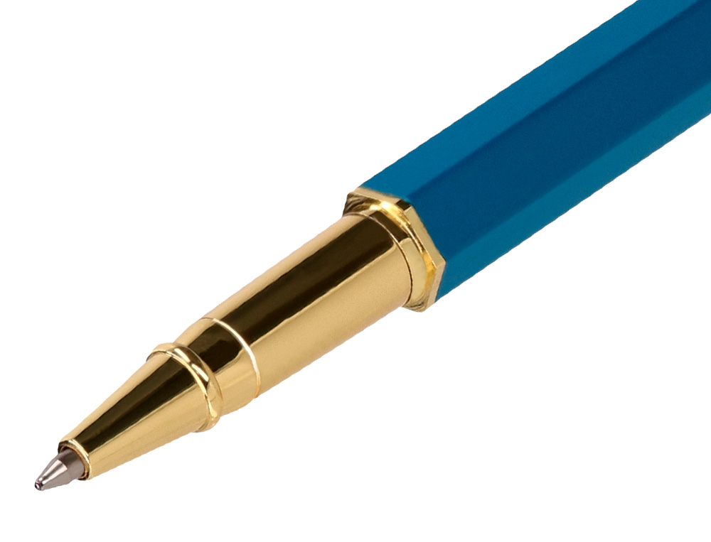 BOLIGRAFO BELIUS MACARON BLISS FORMA HEXAGONAL COLOR ROSA/ AZUL Y DORADO TINTA AZUL CAJA DE DISEÑO