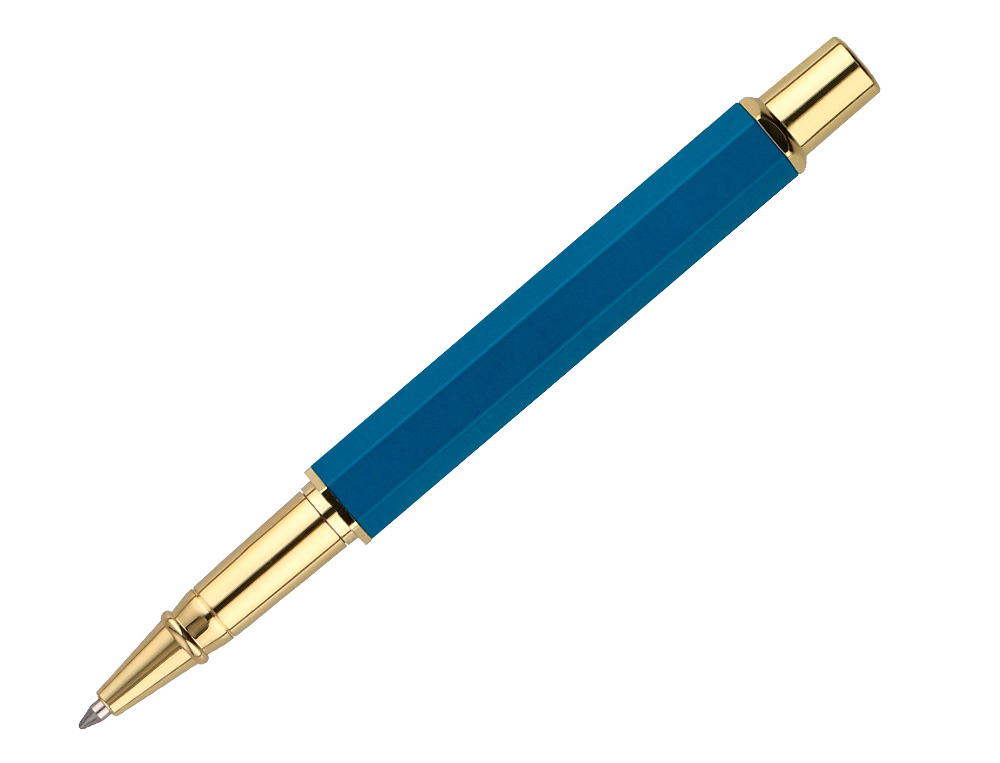 BOLIGRAFO BELIUS MACARON BLISS FORMA HEXAGONAL COLOR ROSA/ AZUL Y DORADO TINTA AZUL CAJA DE DISEÑO