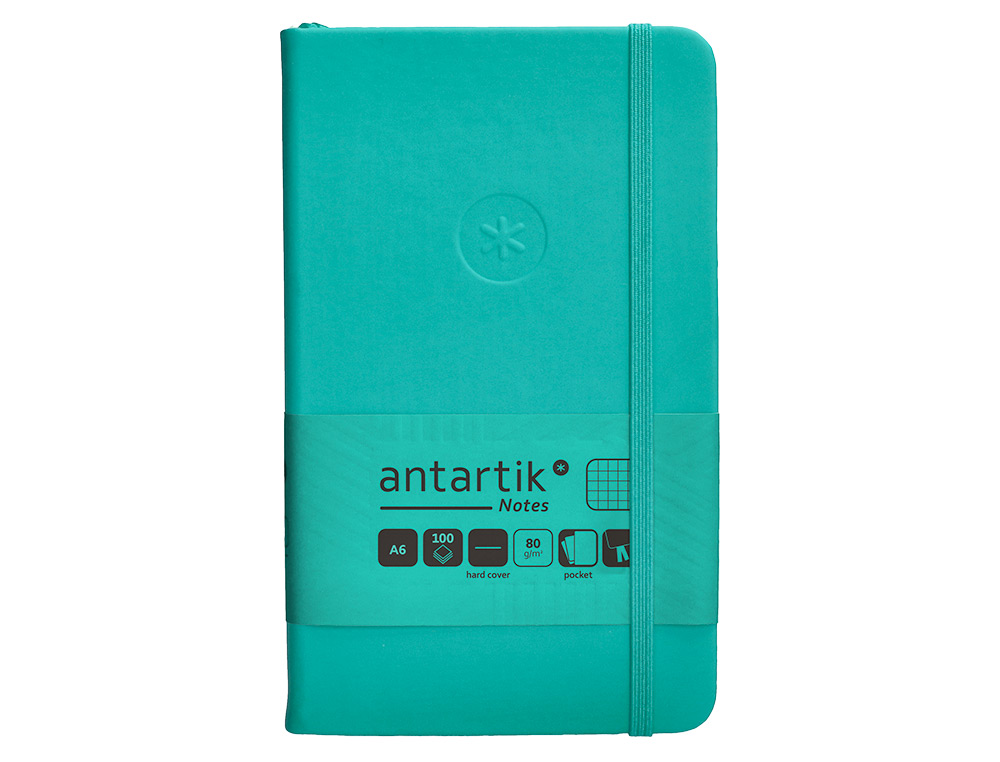 CUADERNO CON GOMILLA ANTARTIK NOTES TAPA DURA A6 HOJAS CUADRICULA TURQUESA 100 HOJAS 80 GR FSC