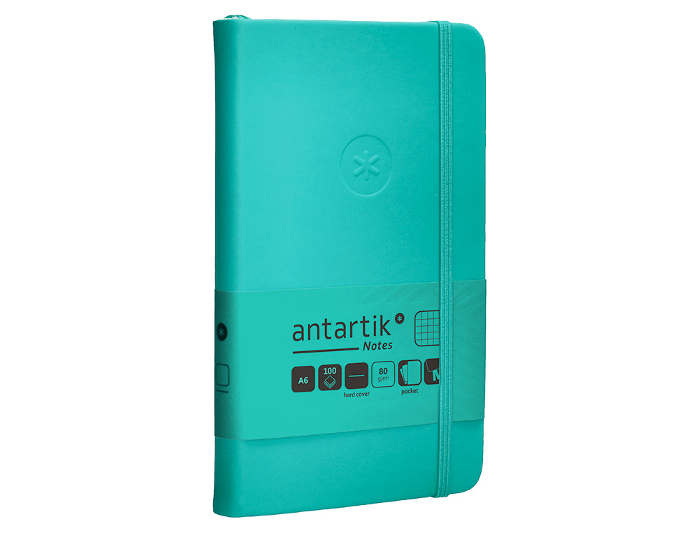 CUADERNO CON GOMILLA ANTARTIK NOTES TAPA DURA A6 HOJAS CUADRICULA TURQUESA 100 HOJAS 80 GR FSC