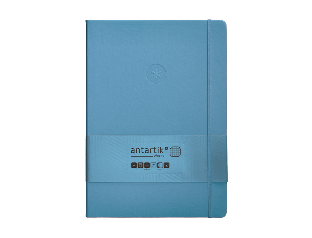 CUADERNO CON GOMILLA ANTARTIK NOTES TAPA DURA A4 HOJAS CUADRICULA AZUL CLARO 100 HOJAS 80 GR FSC