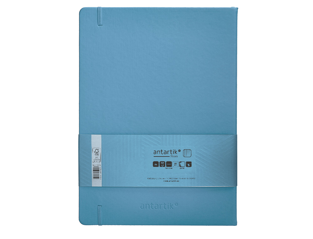 CUADERNO CON GOMILLA ANTARTIK NOTES TAPA DURA A4 HOJAS CUADRICULA AZUL CLARO 100 HOJAS 80 GR FSC