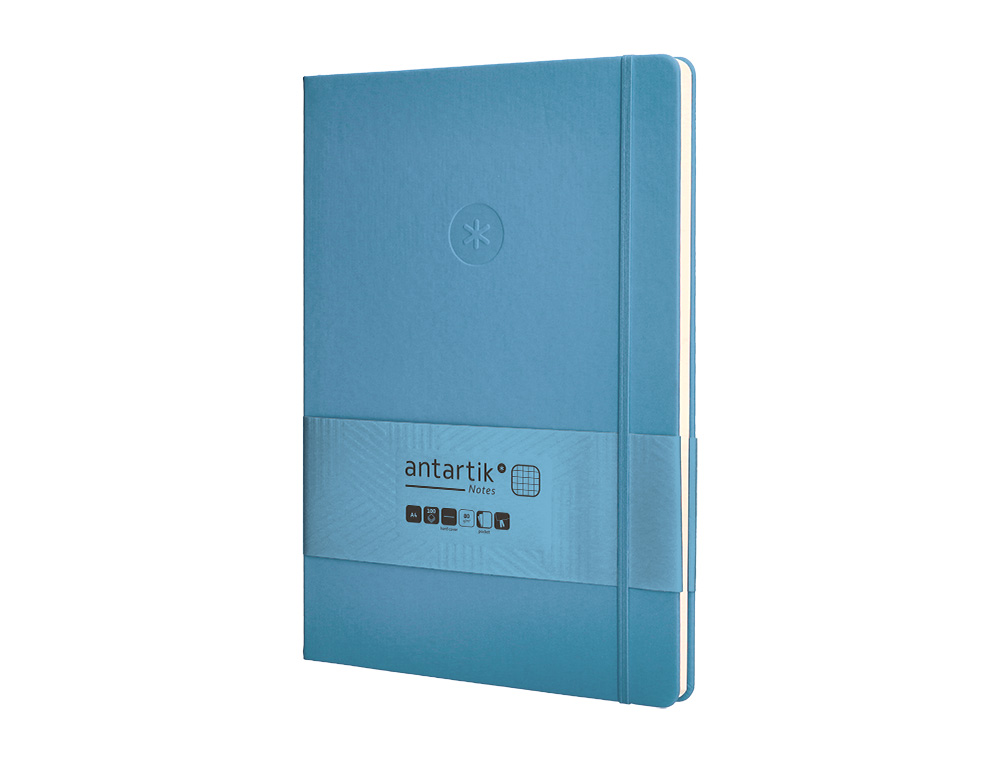 CUADERNO CON GOMILLA ANTARTIK NOTES TAPA DURA A4 HOJAS CUADRICULA AZUL CLARO 100 HOJAS 80 GR FSC