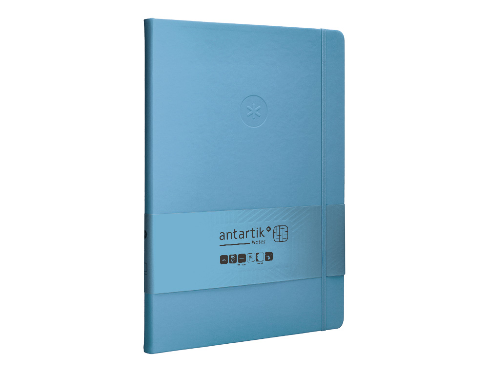 CUADERNO CON GOMILLA ANTARTIK NOTES TAPA DURA A4 HOJAS CUADRICULA AZUL CLARO 100 HOJAS 80 GR FSC