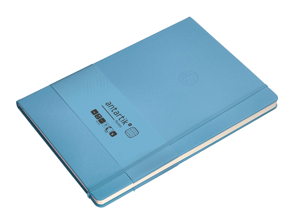 CUADERNO CON GOMILLA ANTARTIK NOTES TAPA DURA A4 HOJAS CUADRICULA AZUL CLARO 100 HOJAS 80 GR FSC