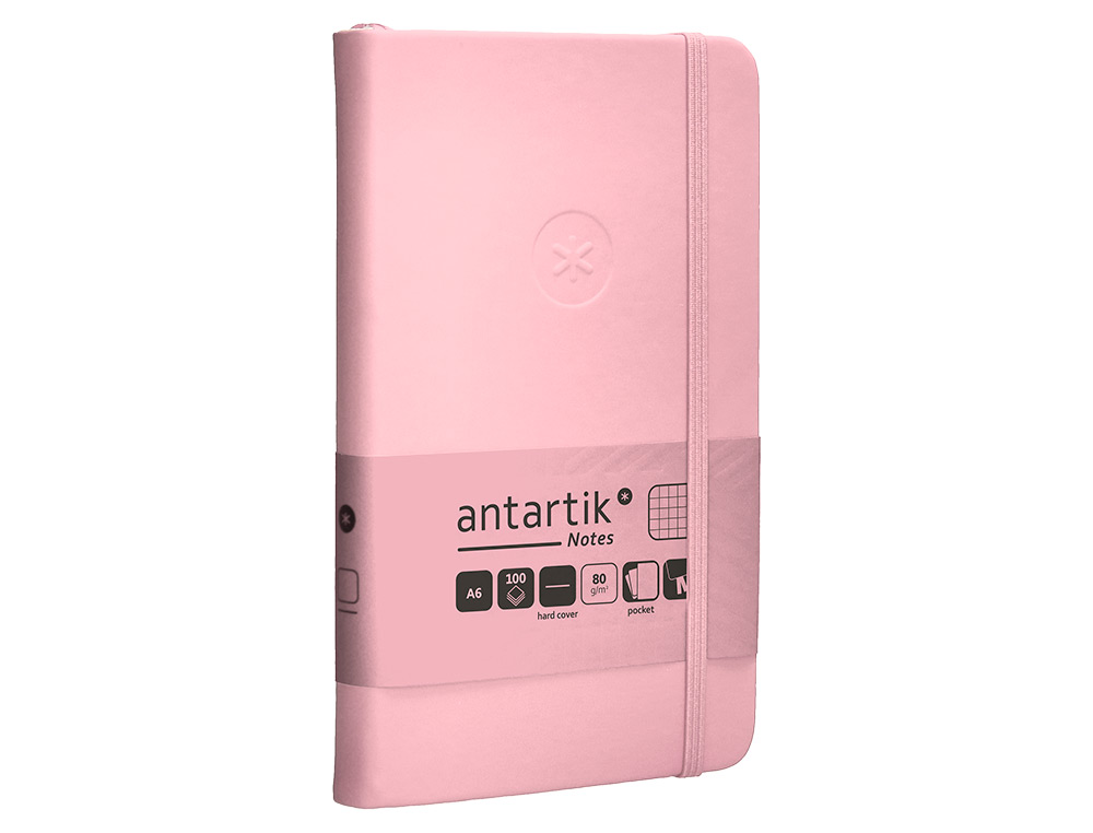 CUADERNO CON GOMILLA ANTARTIK NOTES TAPA DURA A6 HOJAS CUADRICULA ROSA PASTEL 100 HOJAS 80 GR FSC
