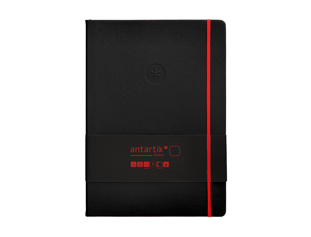 CUADERNO CON GOMILLA ANTARTIK NOTES TAPA DURA A4 HOJAS LISAS NEGRO Y ROJO 100 HOJAS 80 GR FSC
