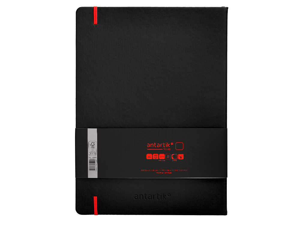 CUADERNO CON GOMILLA ANTARTIK NOTES TAPA DURA A4 HOJAS LISAS NEGRO Y ROJO 100 HOJAS 80 GR FSC