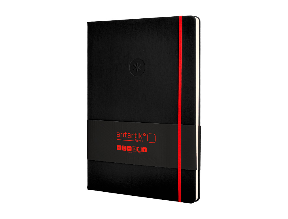 CUADERNO CON GOMILLA ANTARTIK NOTES TAPA DURA A4 HOJAS LISAS NEGRO Y ROJO 100 HOJAS 80 GR FSC