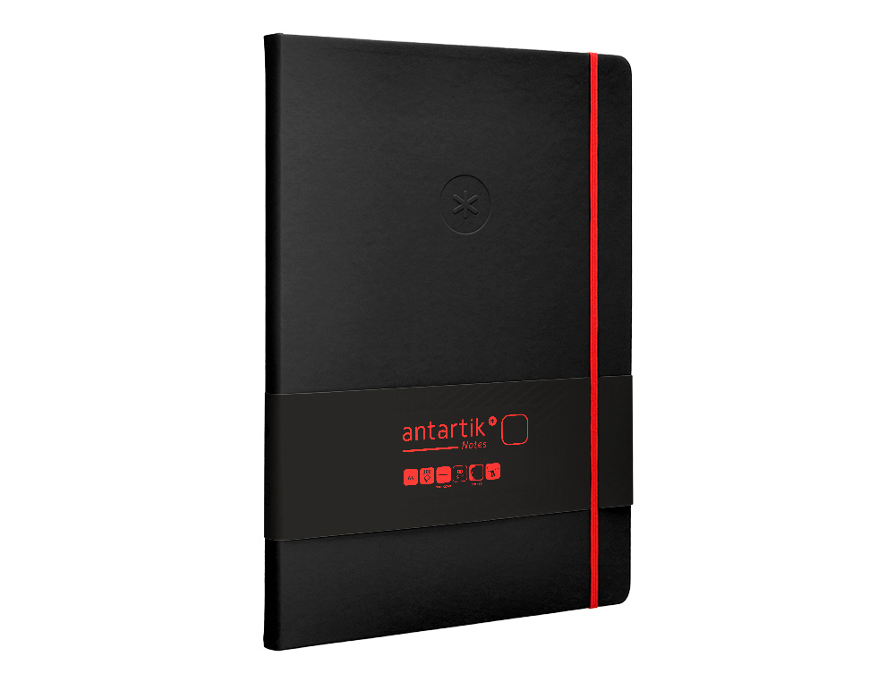 CUADERNO CON GOMILLA ANTARTIK NOTES TAPA DURA A4 HOJAS LISAS NEGRO Y ROJO 100 HOJAS 80 GR FSC
