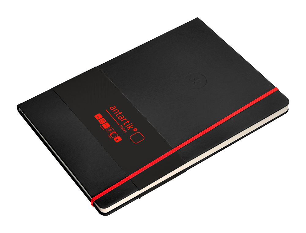 CUADERNO CON GOMILLA ANTARTIK NOTES TAPA DURA A4 HOJAS LISAS NEGRO Y ROJO 100 HOJAS 80 GR FSC