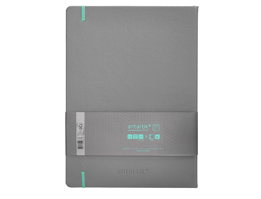CUADERNO CON GOMILLA ANTARTIK NOTES TAPA DURA A4 HOJAS CUADRICULA GRIS Y TURQUESA 100 HOJAS 80 GR FSC