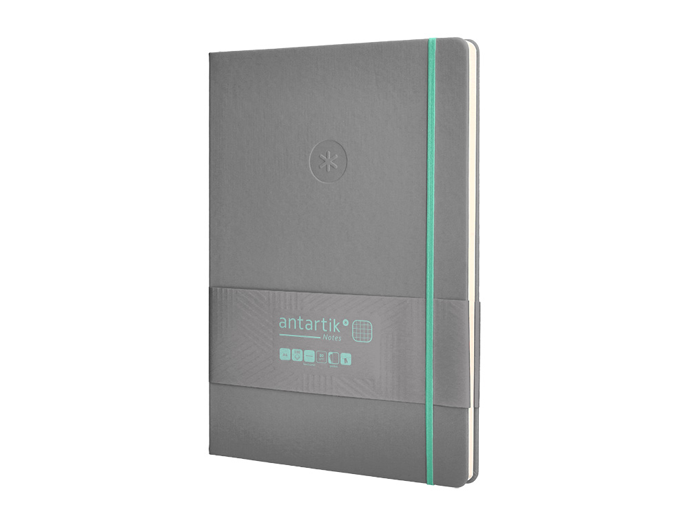 CUADERNO CON GOMILLA ANTARTIK NOTES TAPA DURA A4 HOJAS CUADRICULA GRIS Y TURQUESA 100 HOJAS 80 GR FSC