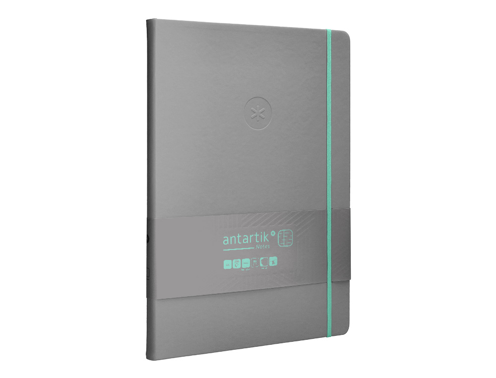 CUADERNO CON GOMILLA ANTARTIK NOTES TAPA DURA A4 HOJAS CUADRICULA GRIS Y TURQUESA 100 HOJAS 80 GR FSC