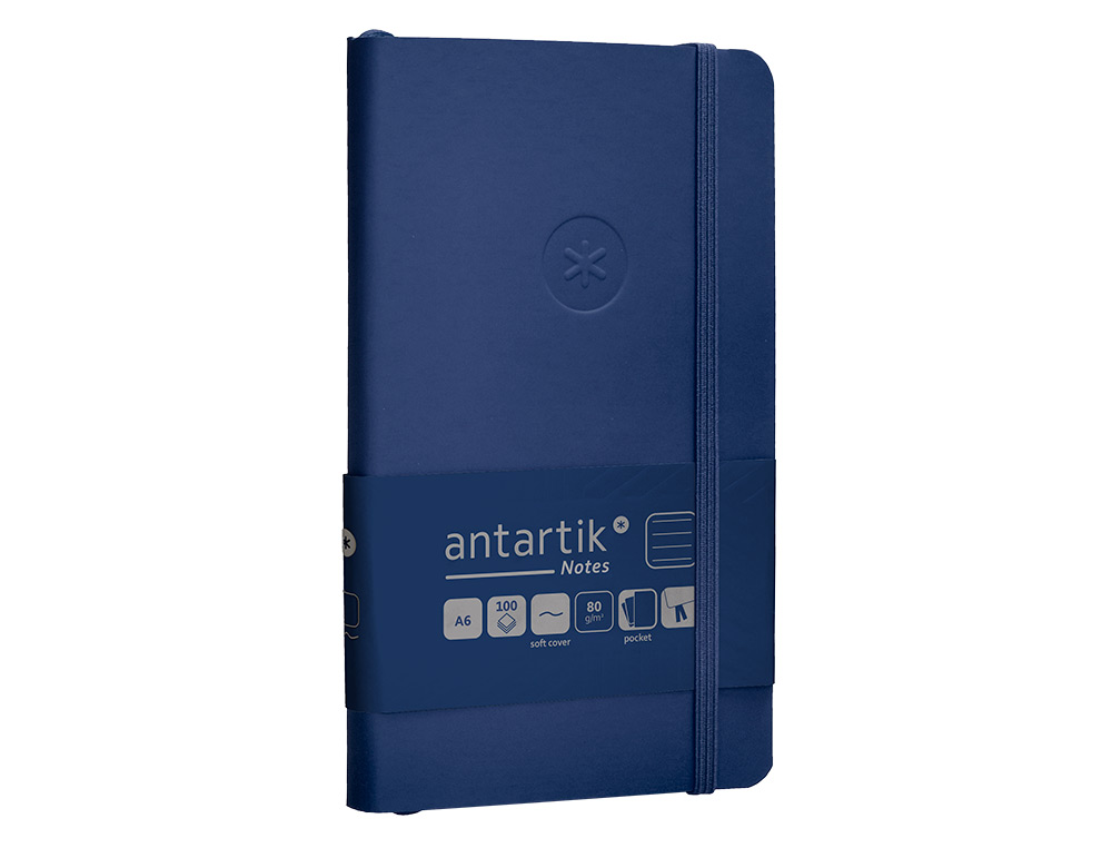 CUADERNO CON GOMILLA ANTARTIK NOTES TAPA BLANDA A6 RAYAS AZUL MARINO 100 HOJAS 80 GR FSC
