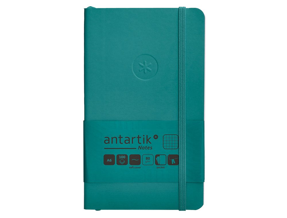 CUADERNO CON GOMILLA ANTARTIK NOTES TAPA BLANDA A6 CUADRICULA VERDE AGUAMARINA 100 HOJAS 80 GR FSC