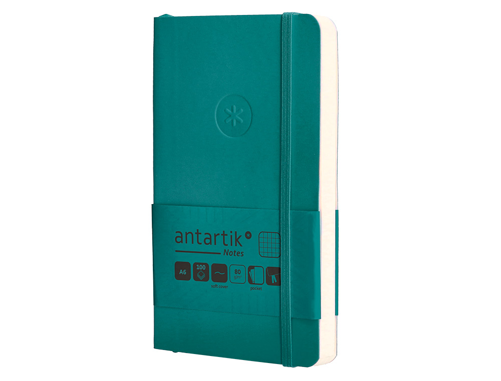 CUADERNO CON GOMILLA ANTARTIK NOTES TAPA BLANDA A6 CUADRICULA VERDE AGUAMARINA 100 HOJAS 80 GR FSC