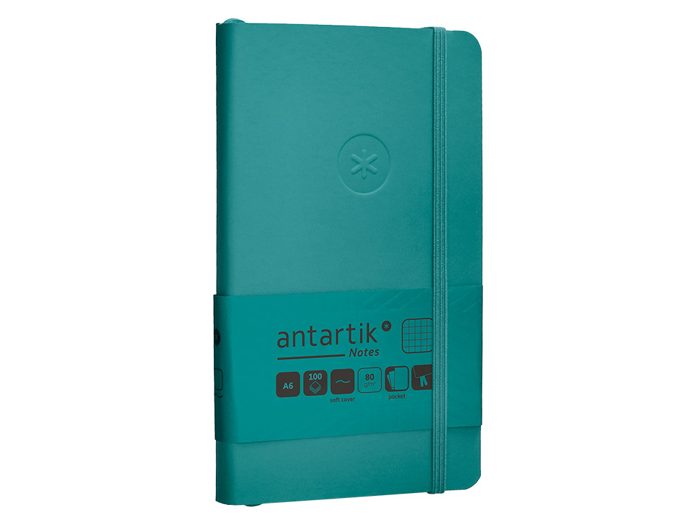 CUADERNO CON GOMILLA ANTARTIK NOTES TAPA BLANDA A6 CUADRICULA VERDE AGUAMARINA 100 HOJAS 80 GR FSC