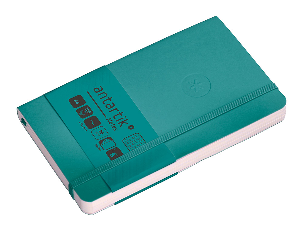 CUADERNO CON GOMILLA ANTARTIK NOTES TAPA BLANDA A6 CUADRICULA VERDE AGUAMARINA 100 HOJAS 80 GR FSC