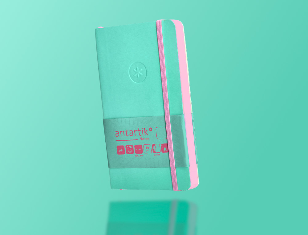 CUADERNO CON GOMILLA ANTARTIK NOTES TAPA BLANDA A6 HOJAS LISAS ROSA Y TURQUESA 100 HOJAS 80 GR FSC