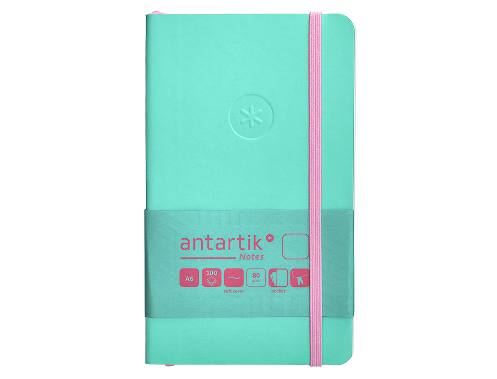 CUADERNO CON GOMILLA ANTARTIK NOTES TAPA BLANDA A6 HOJAS LISAS ROSA Y TURQUESA 100 HOJAS 80 GR FSC