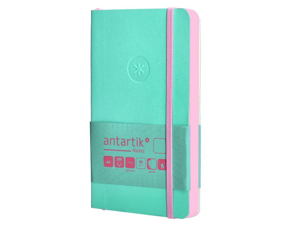 CUADERNO CON GOMILLA ANTARTIK NOTES TAPA BLANDA A6 HOJAS LISAS ROSA Y TURQUESA 100 HOJAS 80 GR FSC