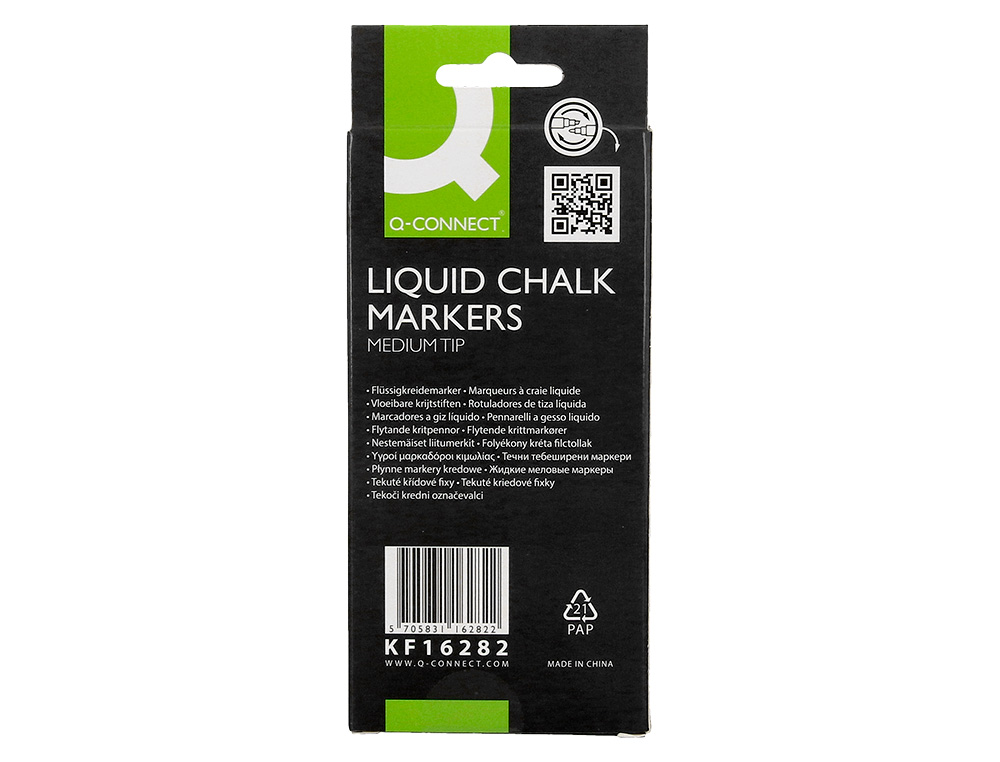 ROTULADOR Q-CONNECT TIZA LIQUIDA PUNTA REDONDA TRAZO 3 MM CAJA DE 4 UNIDADES COLOR BLANCO