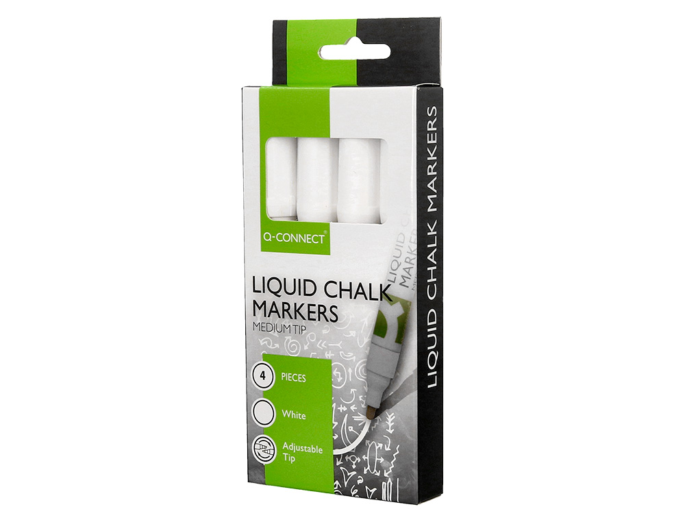 ROTULADOR Q-CONNECT TIZA LIQUIDA PUNTA REDONDA TRAZO 3 MM CAJA DE 4 UNIDADES COLOR BLANCO