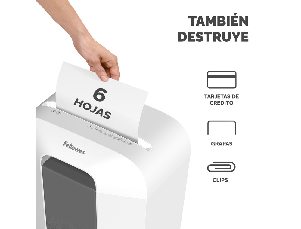 DESTRUCTORA DE DOCUMENTOS FELLOWES LX25 CAPACIDAD 6H SEGURIDAD P4 DESTRUYE GRAPAS CLIPS Y TARJETAS