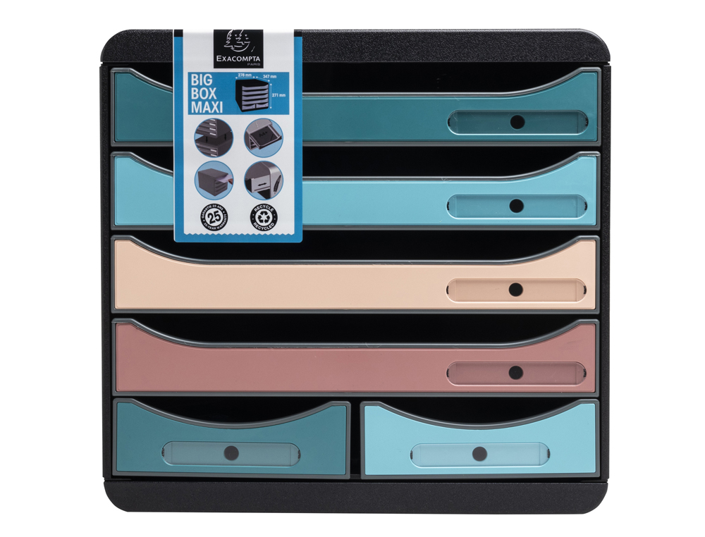 FICHERO CAJONES DE SOBREMESA EXACOMPTA SKANDI DIN A4+ POLIPROPILENO RECICLADO 6 CAJONES COLORES SURTIDOS