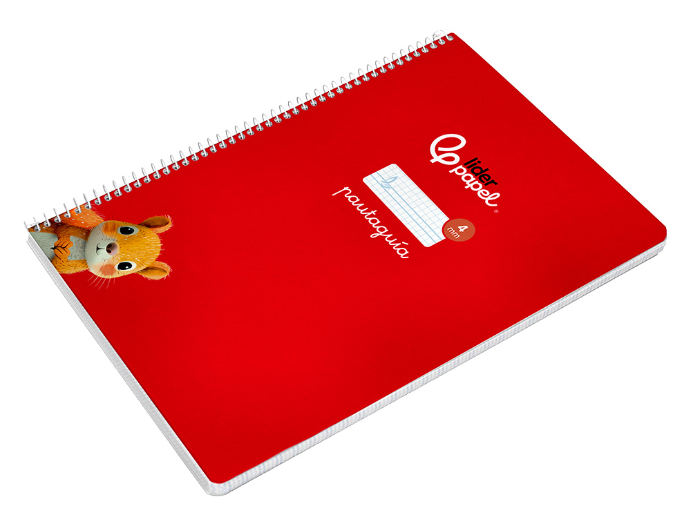 CUADERNO ESPIRAL LIDERPAPEL DIN A4 PAUTAGUIA TAPA DURA 80H 90 GR CUADRO PAUTADO 3MM COLOR ROJO