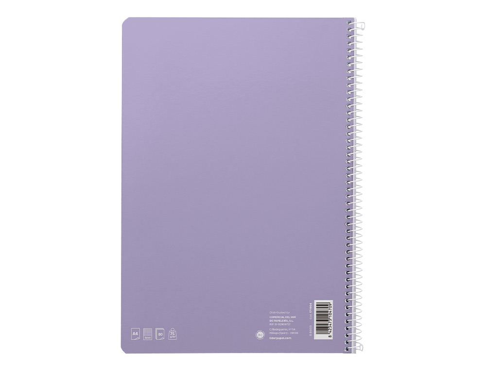 CUADERNO ESPIRAL LIDERPAPEL A4 SMART TAPA BLANDA 80H 75GR CUADRO 4MM CON MARGEN COLOR VIOLETA
