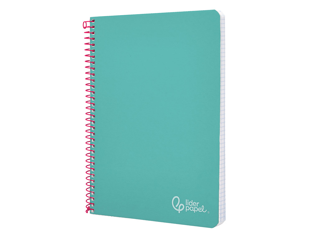 CUADERNO ESPIRAL LIDERPAPEL DIN A5 WITTY TAPA DURA 80H 90GR CUADRO 4MM CON MARGEN COLOR TURQUESA