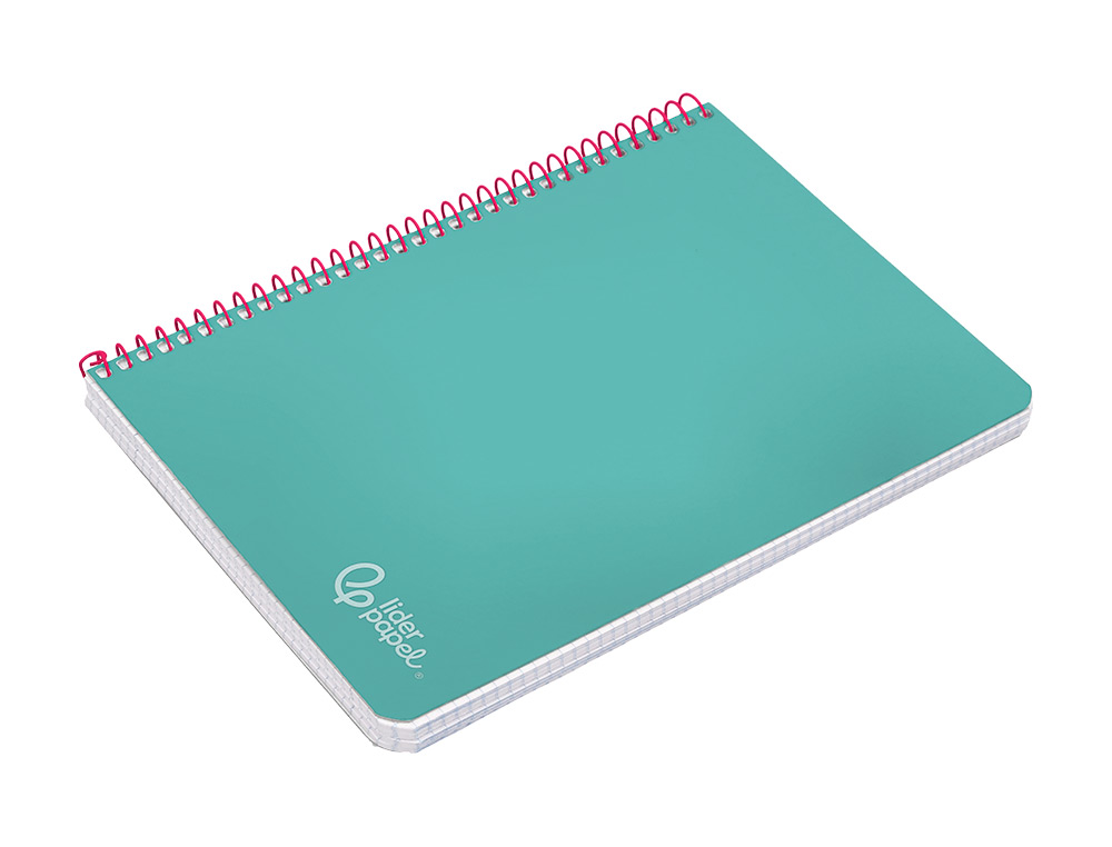 CUADERNO ESPIRAL LIDERPAPEL DIN A5 WITTY TAPA DURA 80H 90GR CUADRO 4MM CON MARGEN COLOR TURQUESA