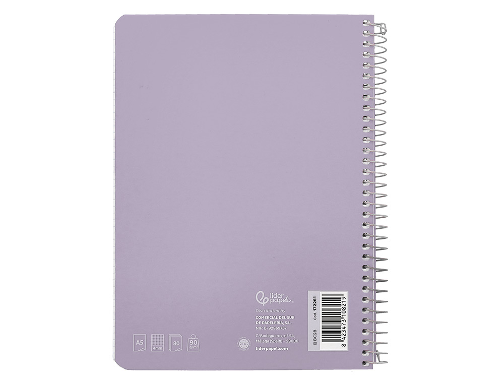 CUADERNO ESPIRAL LIDERPAPEL A5 WITTY TAPA DURA 80H 90GR CUADRO 4MM CON MARGEN COLOR VIOLETA