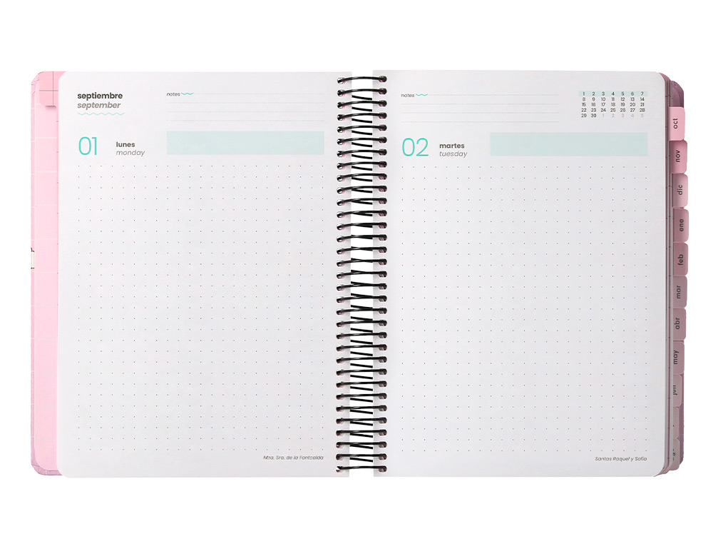 AGENDA ESCOLAR LIDERPAPEL 25-26 ESPIRAL PIXEL ROSA DIA PAGINA A5 BILINGÜE PAPEL FSC 80 GR
