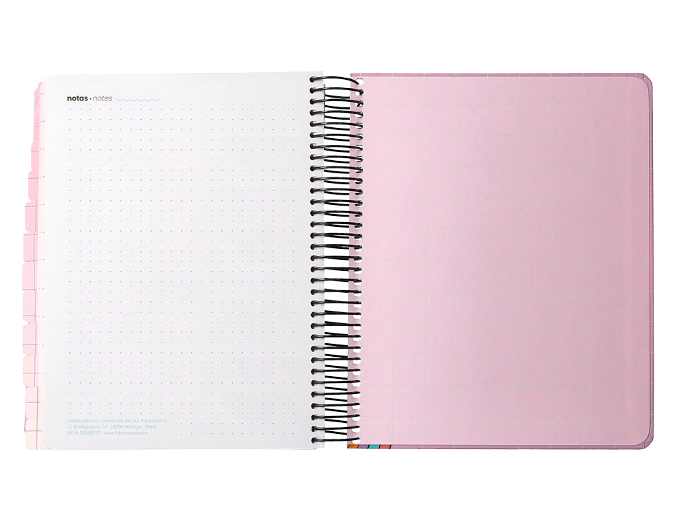 AGENDA ESCOLAR LIDERPAPEL 25-26 ESPIRAL PIXEL ROSA DIA PAGINA A5 BILINGÜE PAPEL FSC 80 GR