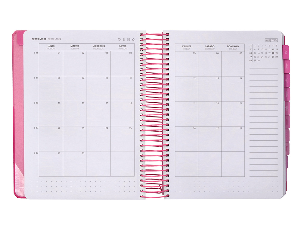 AGENDA ESCOLAR ANTARTIK 25-26 ESPIRAL FUN DAY FUCSIA DIA PAGINA A5 BILINGE PAPEL FSC 80 GR