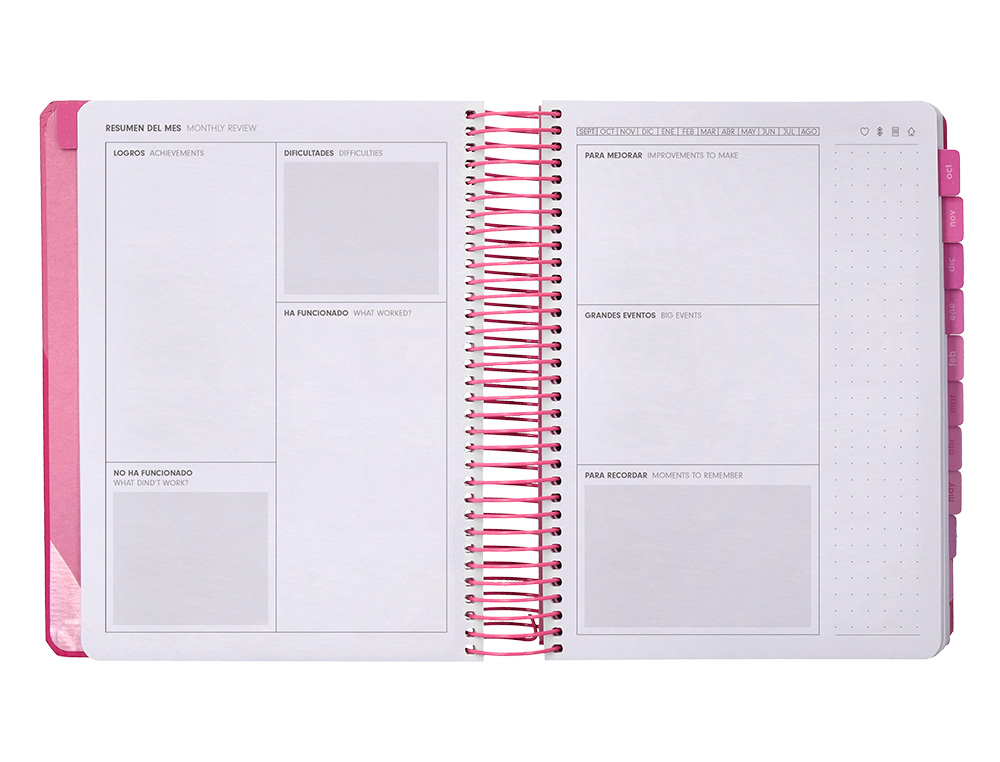 AGENDA ESCOLAR ANTARTIK 25-26 ESPIRAL FUN DAY FUCSIA DIA PAGINA A5 BILINGE PAPEL FSC 80 GR