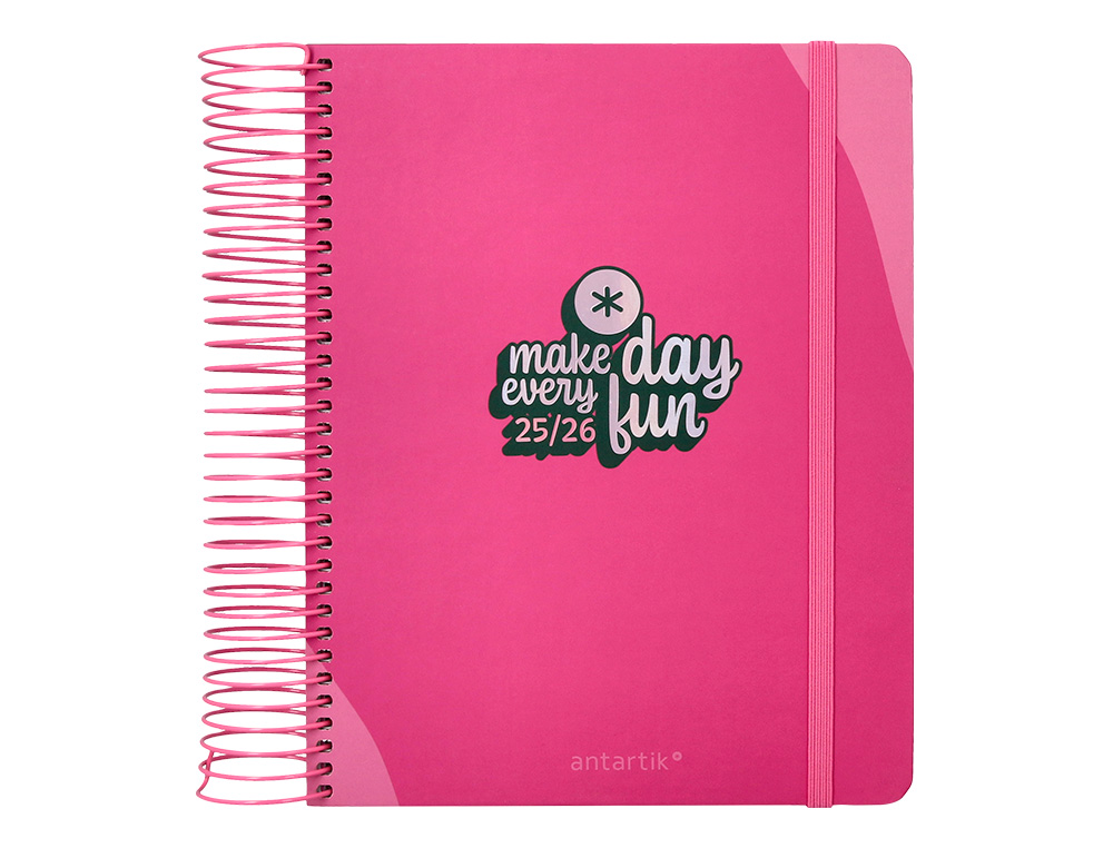 AGENDA ESCOLAR ANTARTIK 25-26 ESPIRAL FUN DAY FUCSIA DIA PAGINA A5 BILINGE PAPEL FSC 80 GR