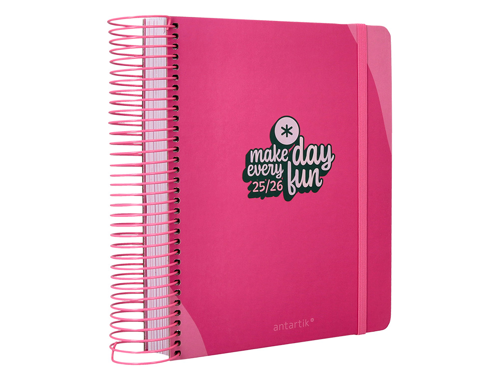 AGENDA ESCOLAR ANTARTIK 25-26 ESPIRAL FUN DAY FUCSIA DIA PAGINA A5 BILINGE PAPEL FSC 80 GR