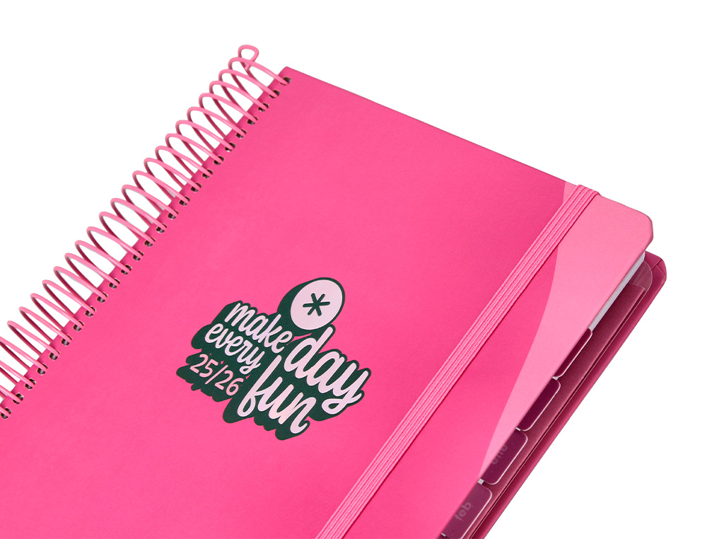AGENDA ESCOLAR ANTARTIK 25-26 ESPIRAL FUN DAY FUCSIA DIA PAGINA A5 BILINGE PAPEL FSC 80 GR