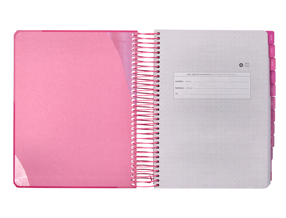 AGENDA ESCOLAR ANTARTIK 25-26 ESPIRAL FUN DAY FUCSIA DIA PAGINA A5 BILINGE PAPEL FSC 80 GR