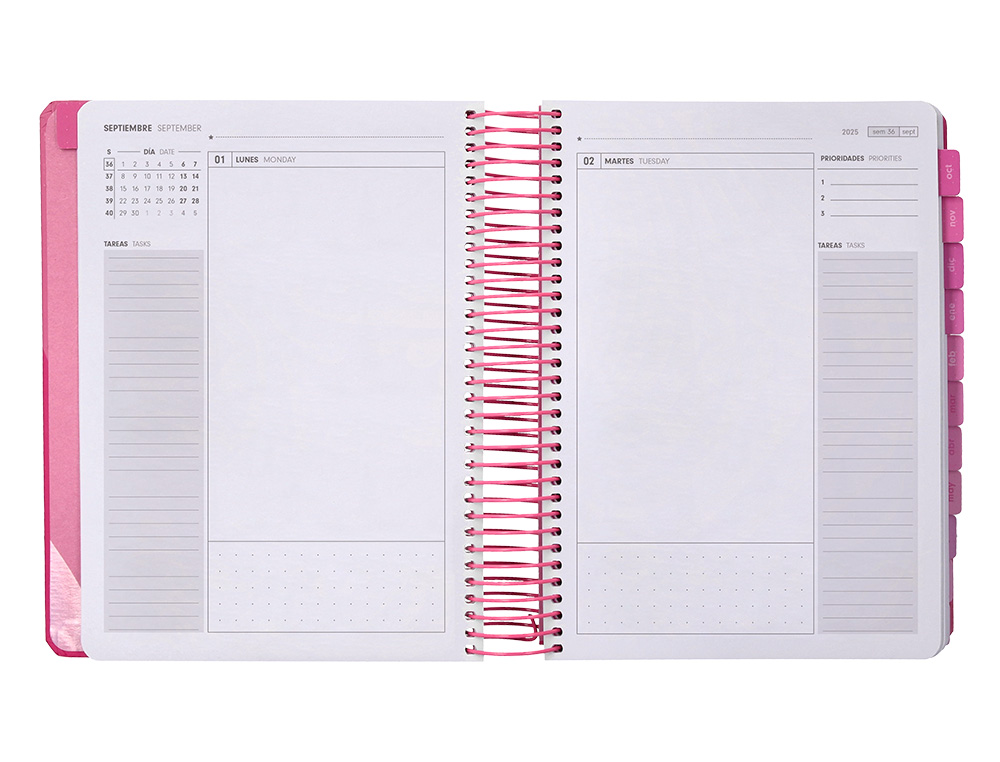 AGENDA ESCOLAR ANTARTIK 25-26 ESPIRAL FUN DAY FUCSIA DIA PAGINA A5 BILINGE PAPEL FSC 80 GR
