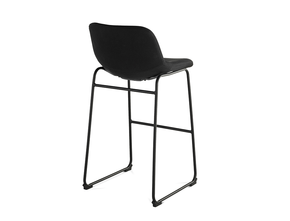 TABURETE ALTO ROCADA CON ASIENTO Y RESPALDO BAJO TAPIZADO TELA IGNIFUGA BASE METALICA ACERO COLOR NEGRO