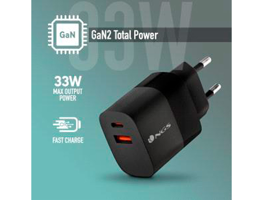 CARGADOR NGS DE PARED GAN ULTRARAPIDO PARA PORTATIL 33W USB-C + USB-A