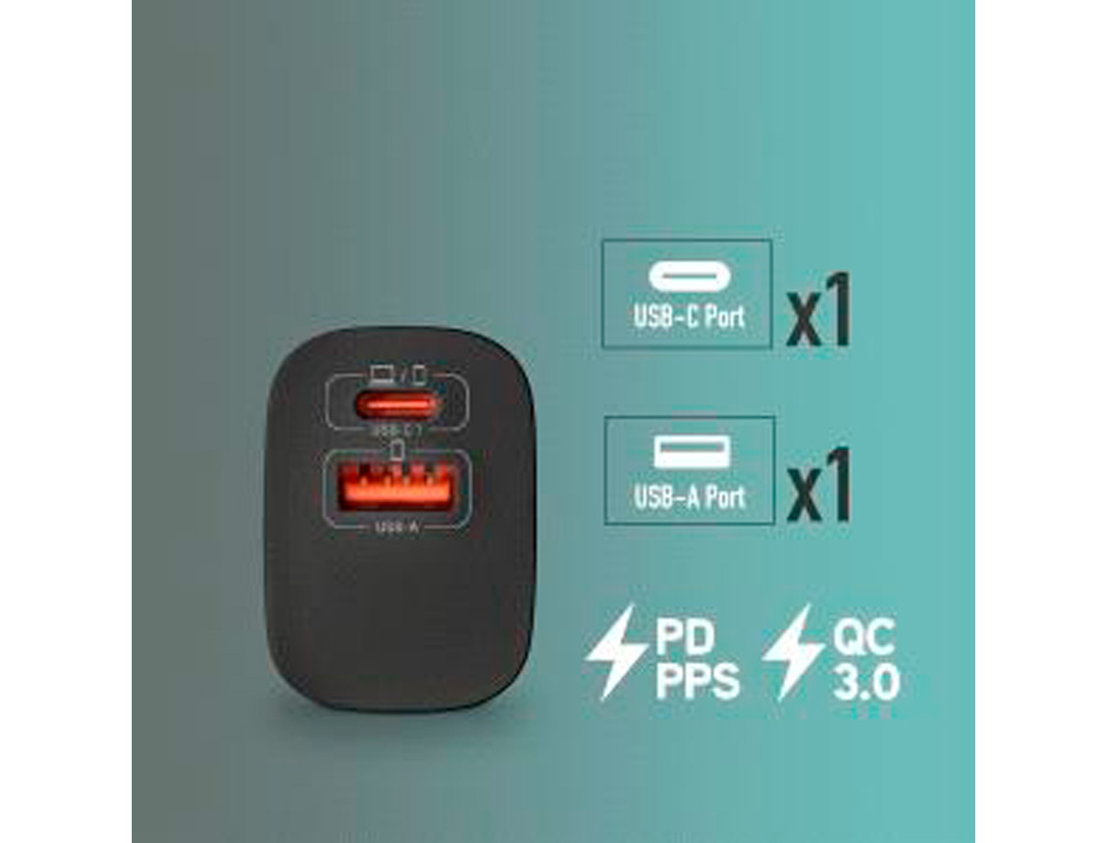 CARGADOR NGS DE PARED GAN ULTRARAPIDO PARA PORTATIL 33W USB-C + USB-A
