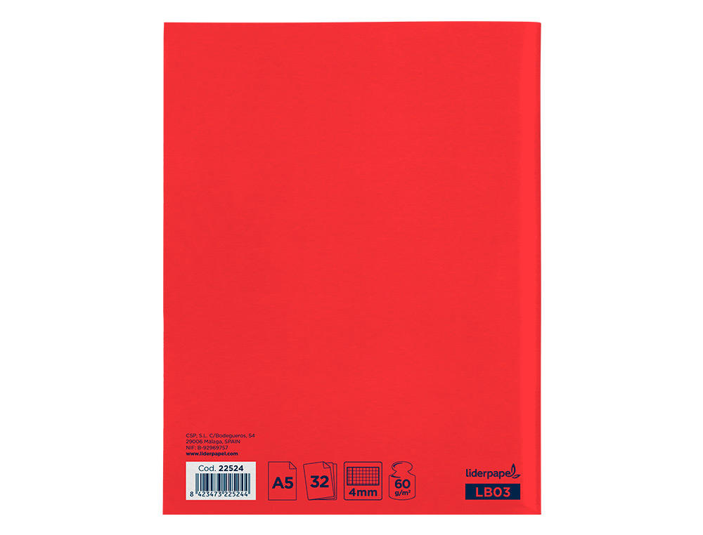 LIBRETA LIDERPAPEL SMART A5 32 HOJAS 60GR CUADRO 4MM CON MARGEN